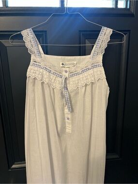 Eileen West Nightgown Long Cotton Lace Trim Gingham Cottagecore Prairie Romantic